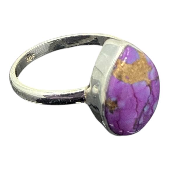 Pear Cut Purple Copper Turquoise Ring Solid 925 Sterling Silver US Size 6 - Picture 1 of 7